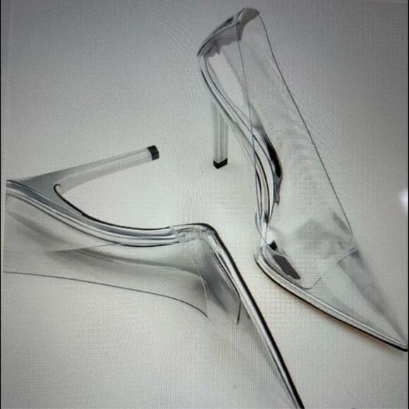 Good American Cinder-f*cking-rella Pointed Toe Pumps Clear Metallic Silver - Picture 1 of 5